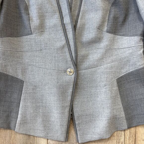 White House Black Market Womens Gray Colorblock Wool Blend Blazer Size 10 Office - Picture 11 of 16